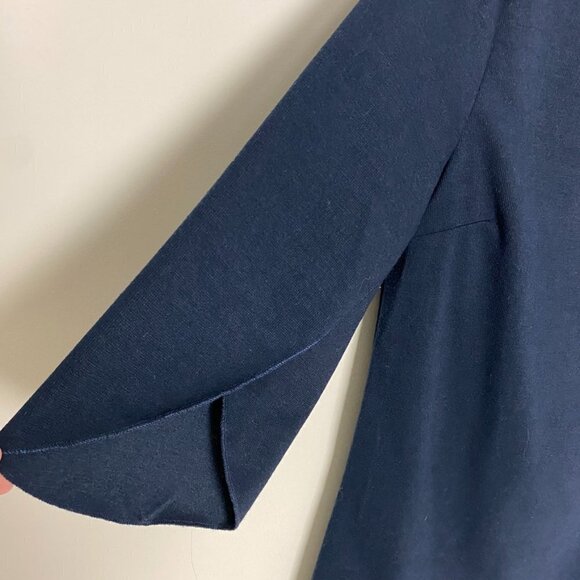 Aryeh Blue Knit Sheath Dress Split Sleeves Womens Large Minimalist Basic Modest - Picture 3 of 6